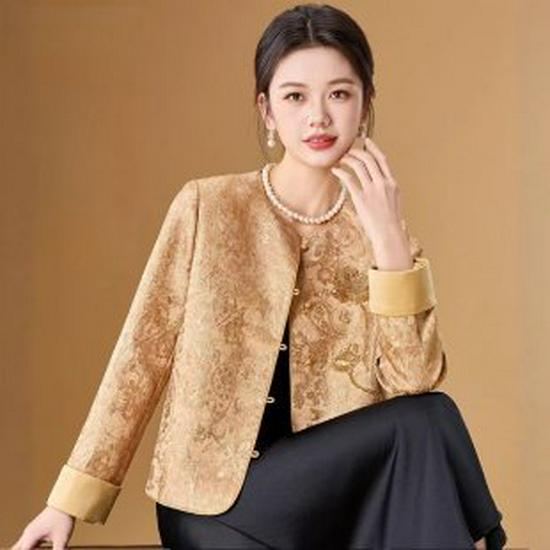 

Elegant Spring & Autumn Chinese-Style Jacquard Jacket with Frog Buttons for Middle-Aged Women XL хаки