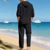 Men's 2,Piece Linen Hooded Shirt Set | Loose Fit Breathable Beach Casual Pants For Daily & Vacation Wear