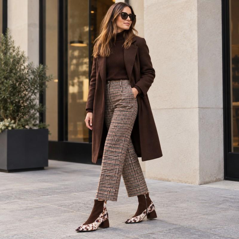 Botín Marrón Animal Print Tacón Ancho Montevita 105340