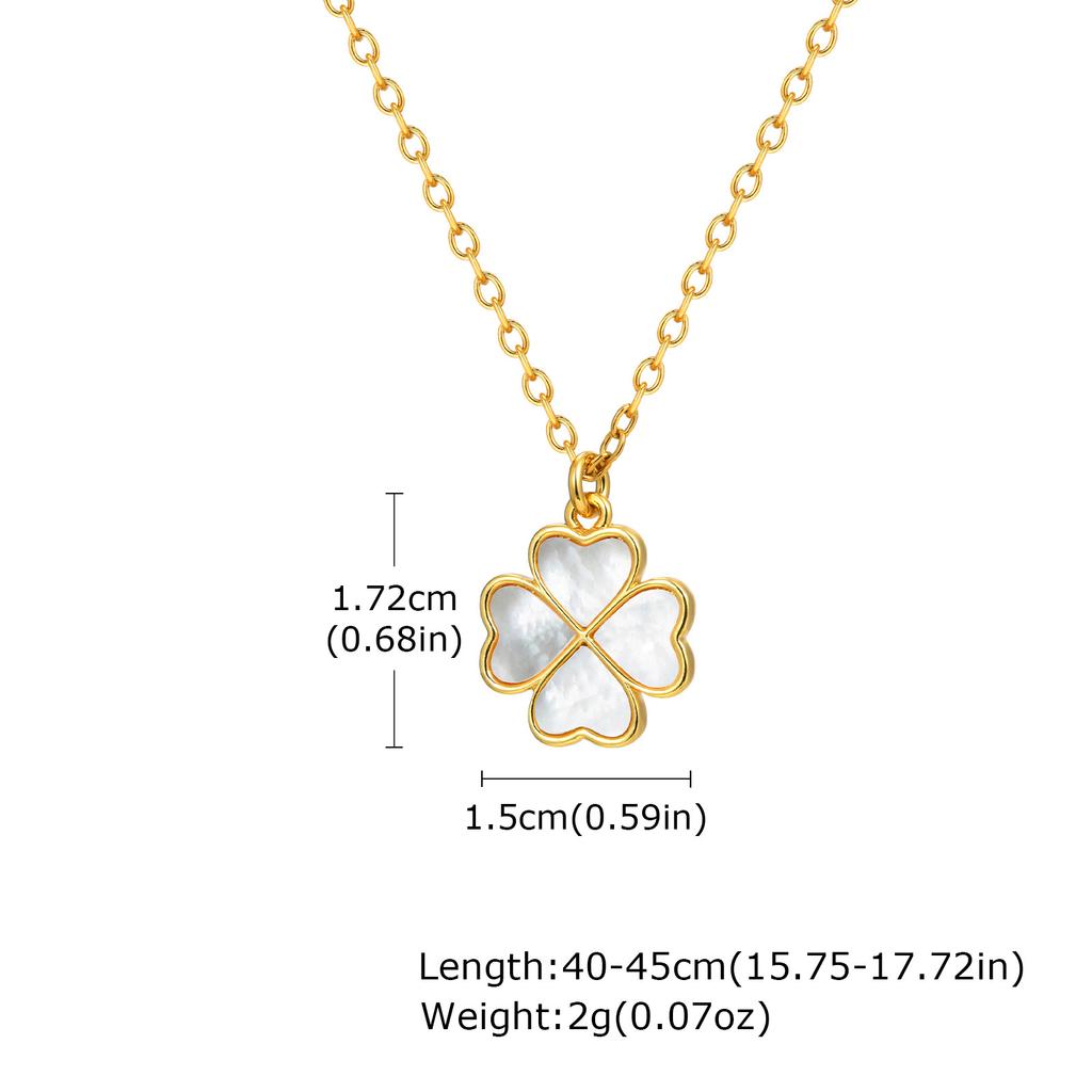 Copper Zircon White Shell Cross Four-Leaf Clover Round Card Wind Pendant Necklace Gold Pnb-351