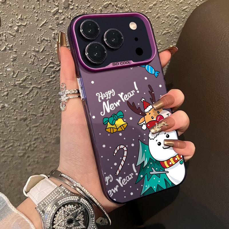 Plush Reindeer and Christmas Snowman Design IMD Hard  Case For iPhone 17 Pro Max Air 16 15 14 13  Shockproof  Cover