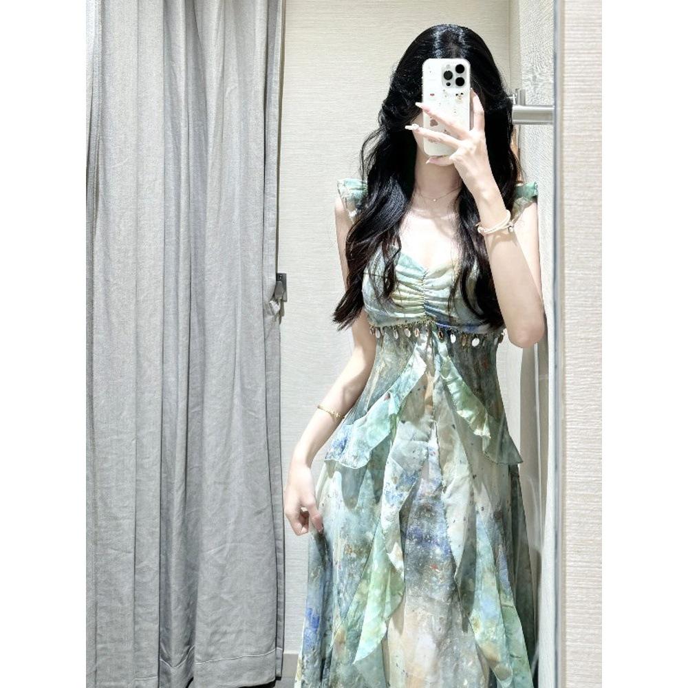 

Винтажное шикарное французское платье для чаепития: Уникальный приморский стиль для отпуска с красивым принтом на лето 2025 M (45-50 kg)