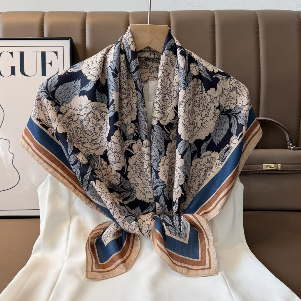 1116 New National Style Peony Velvet 91 Large Square Scarf Scarf High Temperament Small Scarf Multifunctional Shawl Women