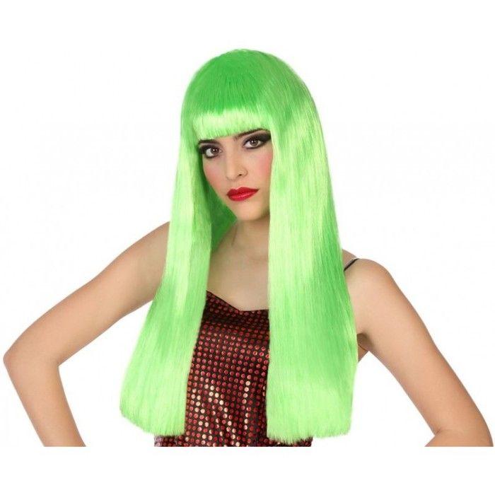 Perruque Longue Vert fluo avec Frange 60cm