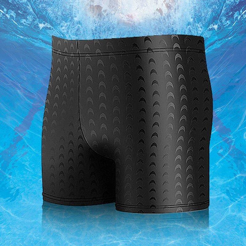 

Adult men, summer pure black plus size, professional waterproof quick-drying bionic fabric, shark skin swimming trunks L