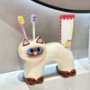 Toothbrush Holder, Cat Shape with Drain Port, Mold-Resistant Double-Hole Ceramic Organizer for Bathroom Accessory