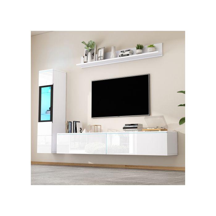 Ensemble Mural - MUVOE - Blanc - 1 X Armoire Murale - 1 X Étagère - 1 X Unité TV