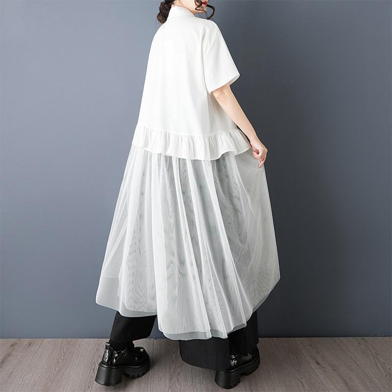 short sleeve Plus size cotton mesh vintage patchwork new in dresses for women casual loose long summer Shirt dress