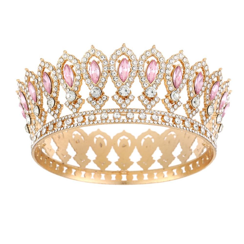 Round Princess Queen Tiara European Crystal Full Crown Metal Bridal Wedding Crowns  Birthday Party