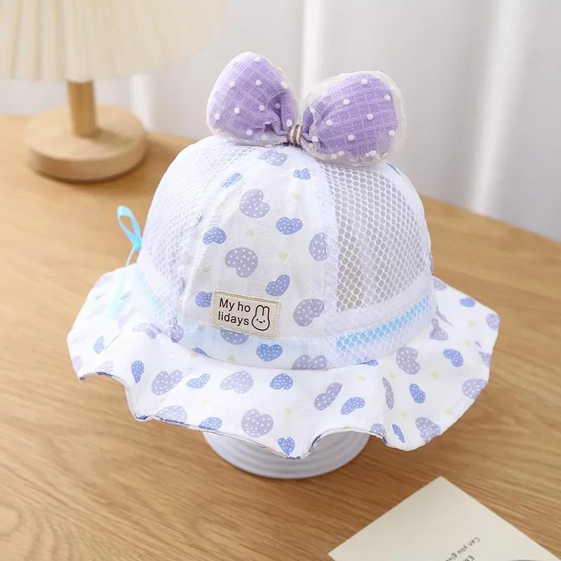 Summer Outdoor Baby Bucket Hat Embroidery Flower Bow Fisherman Sun Hats For Infant Girls Princess Breathable Beach Cap