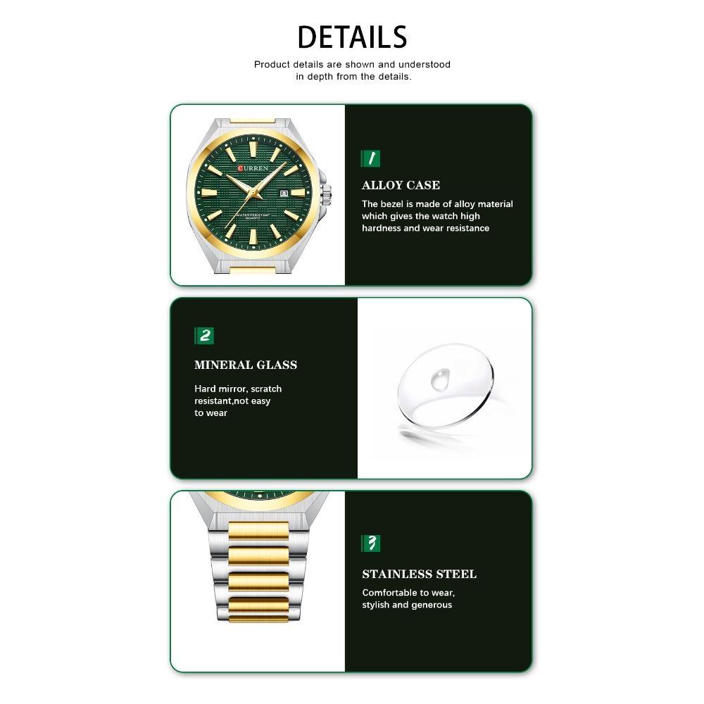 CURREN Fashion Quartz Clock Waterproof Luminous Date Stainless Steel Watches For Men Luxury Business Wristwatch