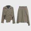 2025 Korean Women's Fashion: Irregular Solid Color Lapel Shirt + Short Skirt Suit