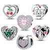 Romantic Pink Heart & Sweet LOVE Cherry Heart Charms Beads Fit 925 Charms Bracelet Beads Jewelry Gifts for Women