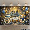 60th Birthday Banner Backdrop with Balloons, Cake & Gift Box Decorations Suitable for Home, Yzb