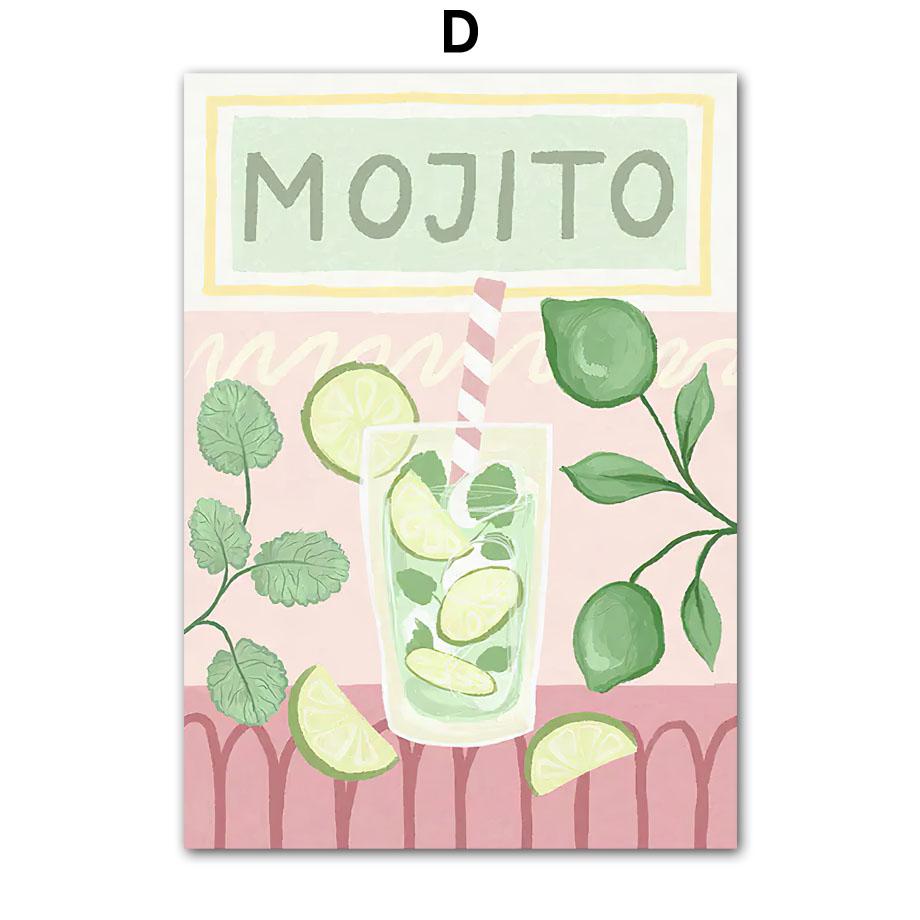 Koktejl Color Block Ručně malovaný Mojito Nástěnné umění Plátno Malba Plakáty a Tisky Severský Obývací pokoj Domácí Dekorace Nástěnná malba