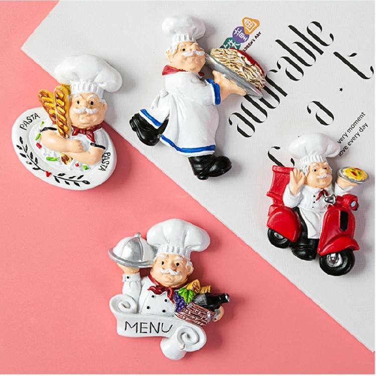Set of 4pcs Chef Figurine Statue Decorations Stickers for Kitchen Restaurant