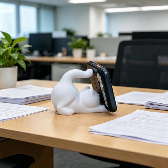 Stretching Cat Cell Phone Stand 3D Printed Cartoon Cat Statue Smartphone Stand for Home Office Desktop Decor