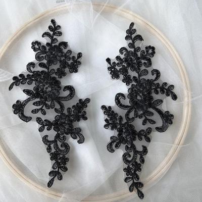 2 Pcs Embroidery Lace Applique Sewing Flower Fabric Collar Patch Motif Wedding Gown Dress Bridal DIY Crafts for Daily Wear Tailor Shops