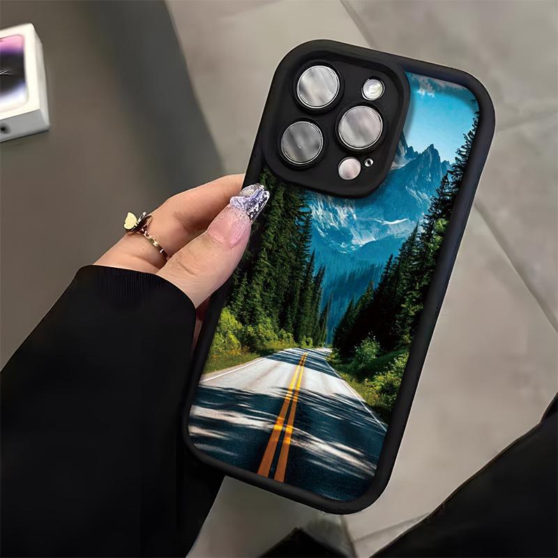 Highway Mountain and Forest Scenery Phone Case Suitable for iPhone 17 16 15 14 13 12 11 Pro/Max/Plus Anti Drop and Anti Shock