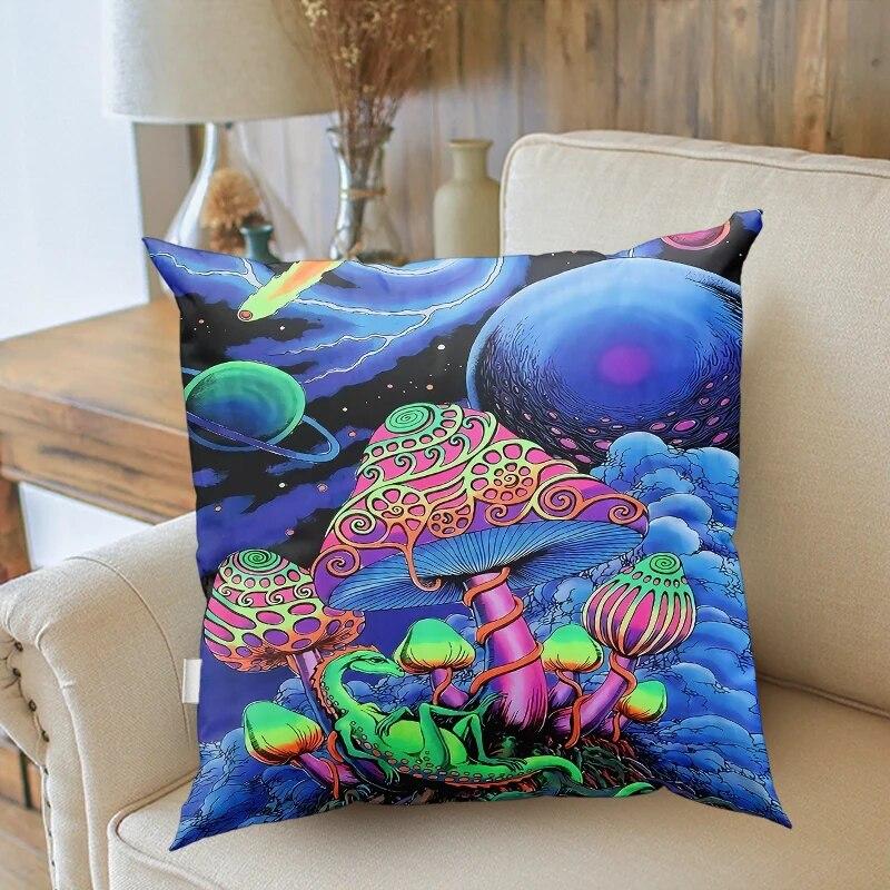 45x45cm Psychedelic Mushroom Pillowcase Plant Floral Eye Art Design Suitable for Bedroom Room Home Decoration Sofa Cushion Cover