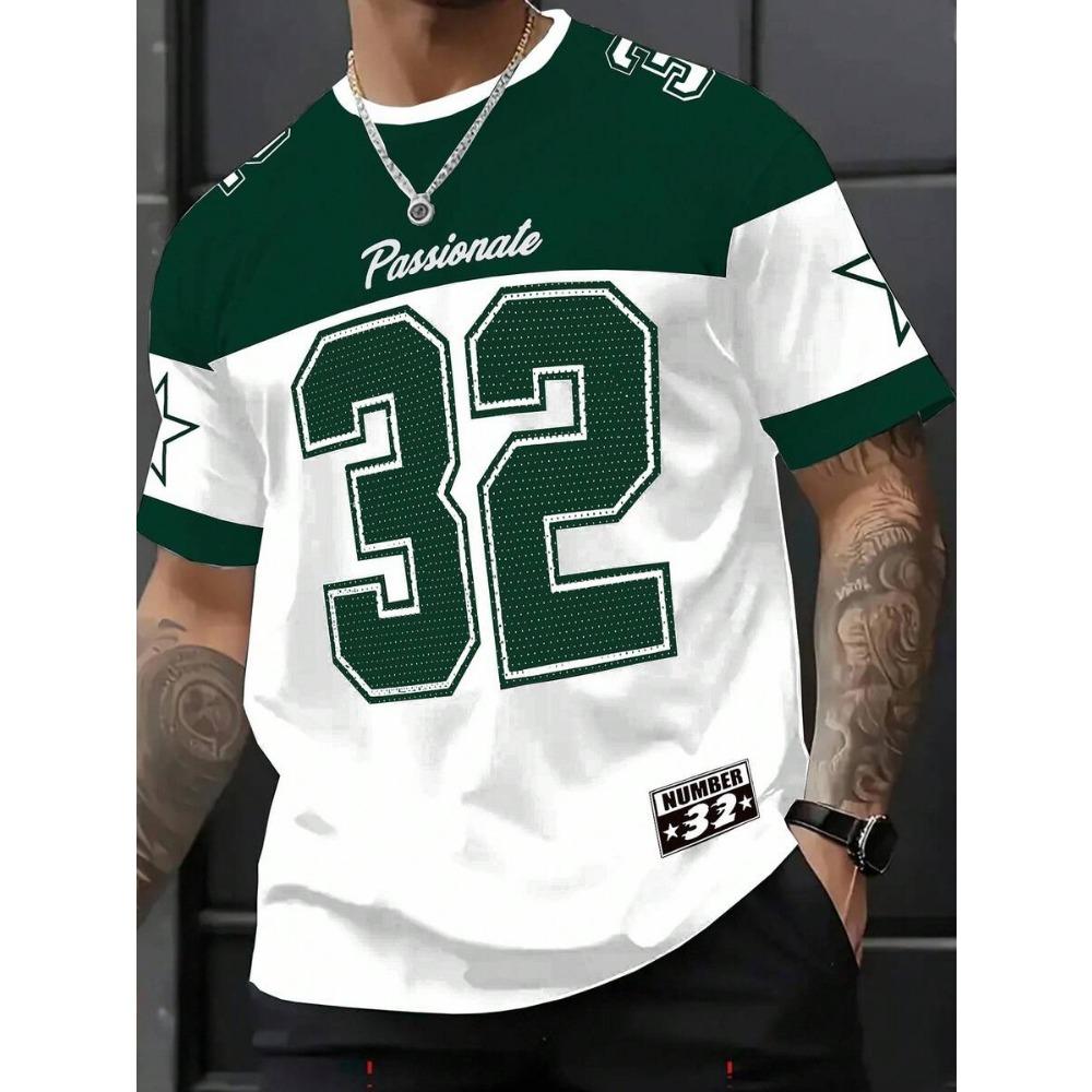 Men's Colorblock Graphic Number 32 Short Sleeve Round Neck T-Shirt