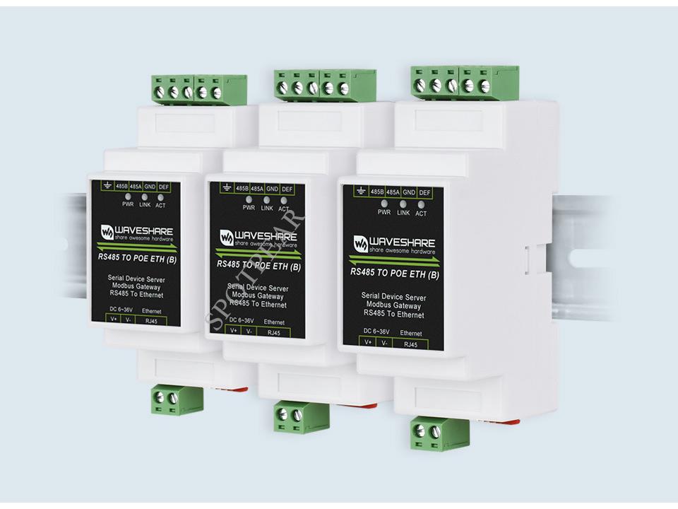 Industrieller RS485 zu RJ45 Ethernet Serieller Server mit TCP/IP, DIN-Schienenmontage und POE-Unterstützung.