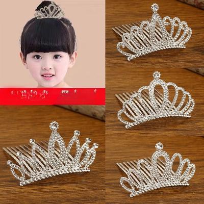 Korean Children's Crown Comb Accessories Girls' High End Crown Korean Version Princess Birthday Rhinestone Hair Accessories