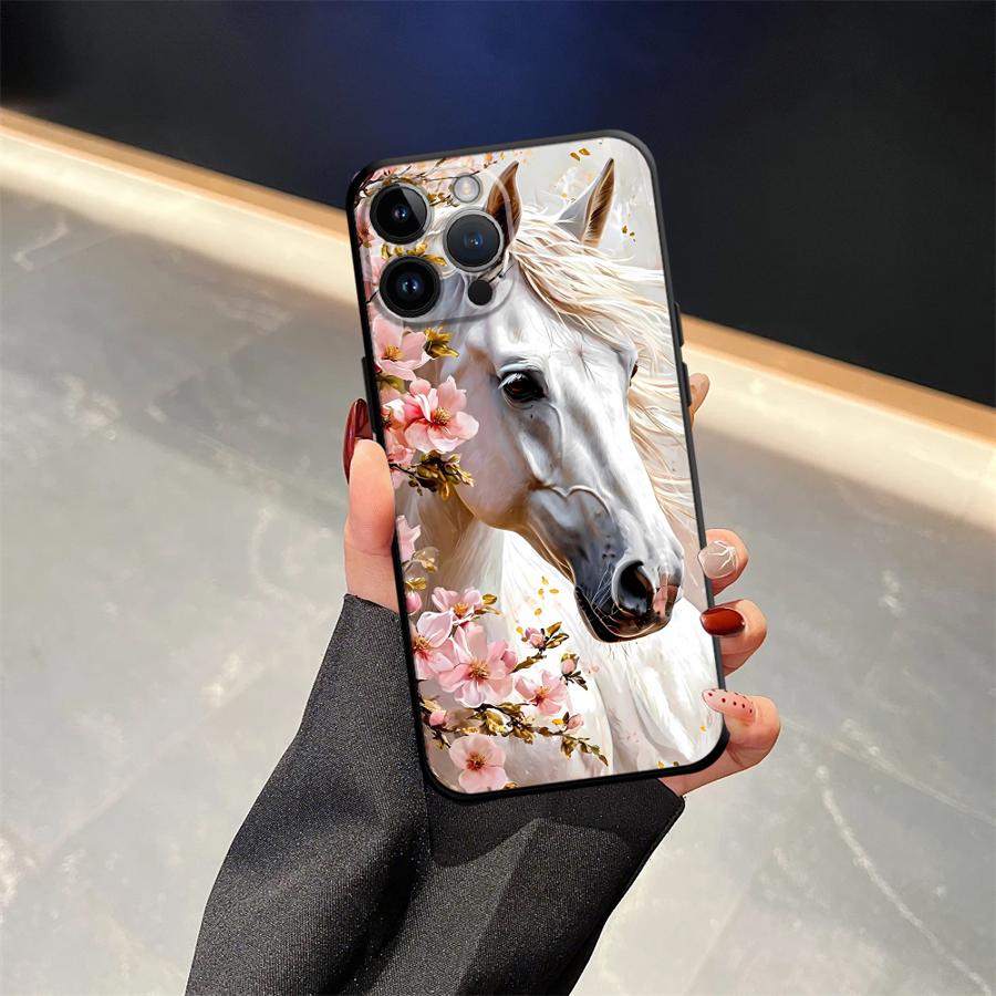Animal Horse Pattern Black Soft Phone Cover Case for iPhone 13 12 11 17 Pro Max 17Air XS Max XR 15 16 14 Plus 7 8