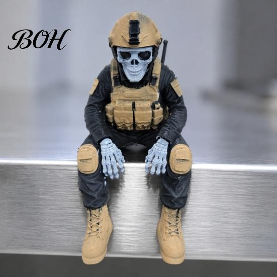 Military History Buff Gift Skeleton Hero Shelf Sitter Ornament, 3D Printed Soldier Figurine, Remembrance Sculpture Gothic Tactical Warrior Sitting