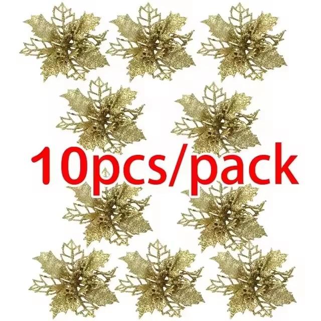 Artificial Christmas Tree Flower, Glitter Decorações, Natal Ornamentos, Presente De Ano Novo, 10pcs