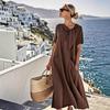 2025 Summer Elegant Plus Size Loose Long Dress with Bow Pockets and Short Sleeves