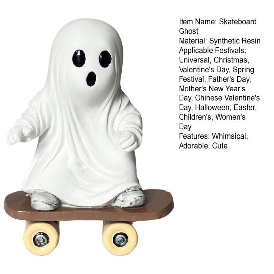 Halloween Skateboard Ghost Statue Cute Resin Ghost on A Skateboard Figurine for Tabletop Centerpiece Bookshelf Tiered Tray Decor