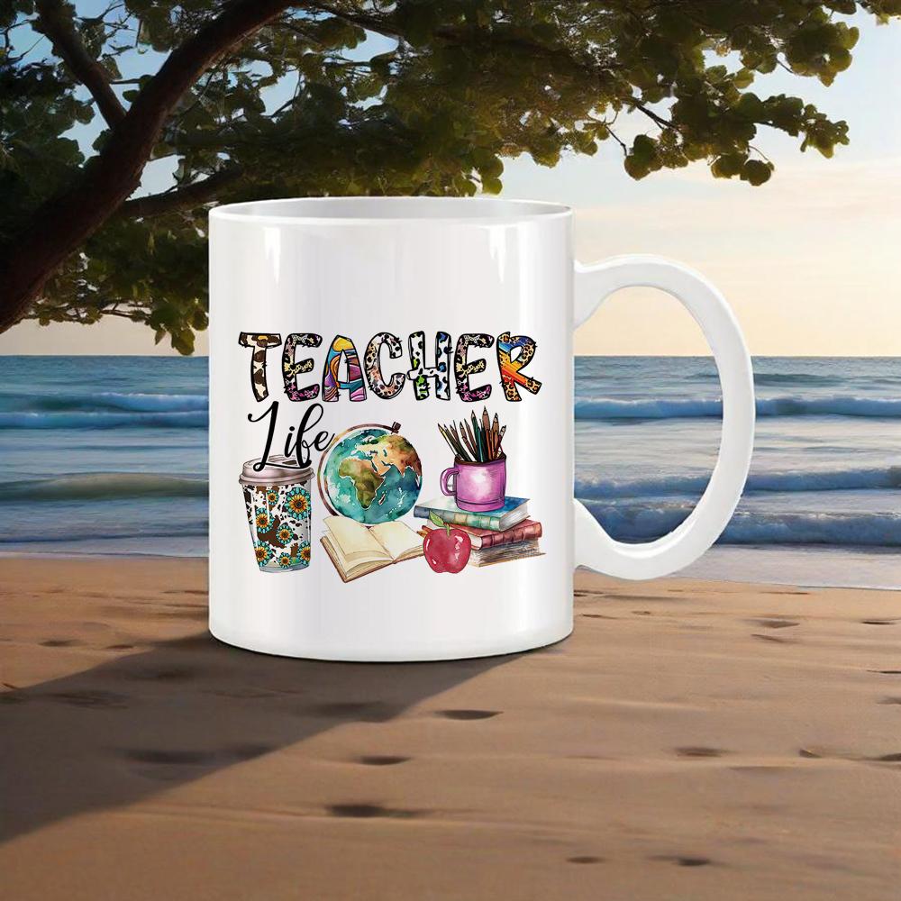 Light Blue Mug for Teachers' Day Lovely Water Mug for Educators Apply Shape Coffee Cup Rainbow Drinkware Back School Use Cups