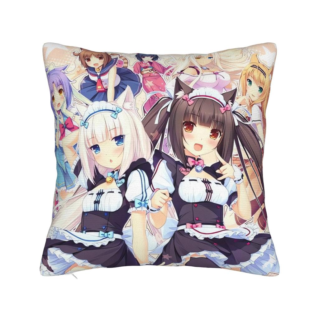 Pillow Case Super Kawaii Game Nekopara Chocola Vanilla Square  Pillow Cover For Living Room Bed Chair Fashion Pillowcases
