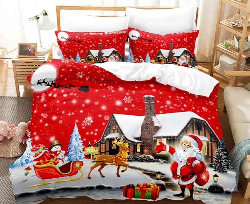 Christmas Quilt Cover Bedding Set Duvet Comforter Pillow Case Twin Queen King Double Full Single 3Pcs Bedroom Decor Women Gift