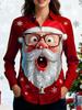 Christmas printed long-sleeved shirt blouse spring new casual loose plus size lapel shirt WG18