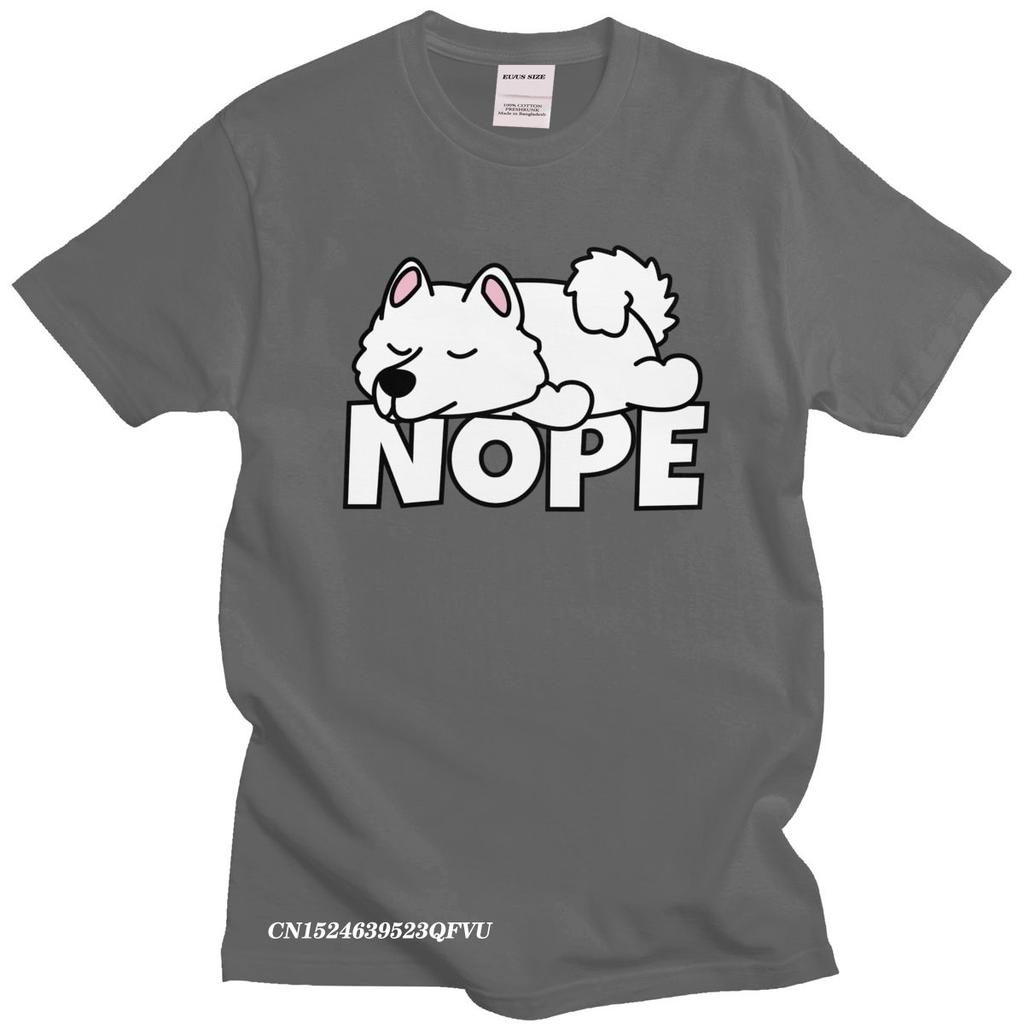 Funny Samoyed TShirt Mens Camisas Men Pure Cotton Russian Dog Lover Tee Crew Neck Leisure Nope Tshirt Friend Camisas