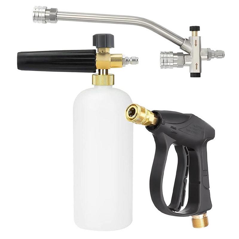 Dual-Function High-Pressure Water Gun with Aluminum Valve and Stainless Steel Nozzle, Foam Pot Attachment, and Five-Color Nozzle Heads