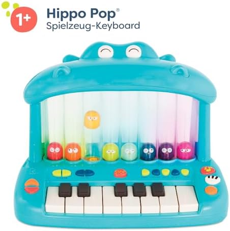 B. toys Hippo Pop Musical Keyboard Toy - Light Up Piano with Sounds & Songs - Musical Instrument for Toddlers & Kids 12 Months+