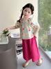 Girls' summer outfit set 2026 new stylish baby summer short sleeved wide leg pants two-piece set children's clothing