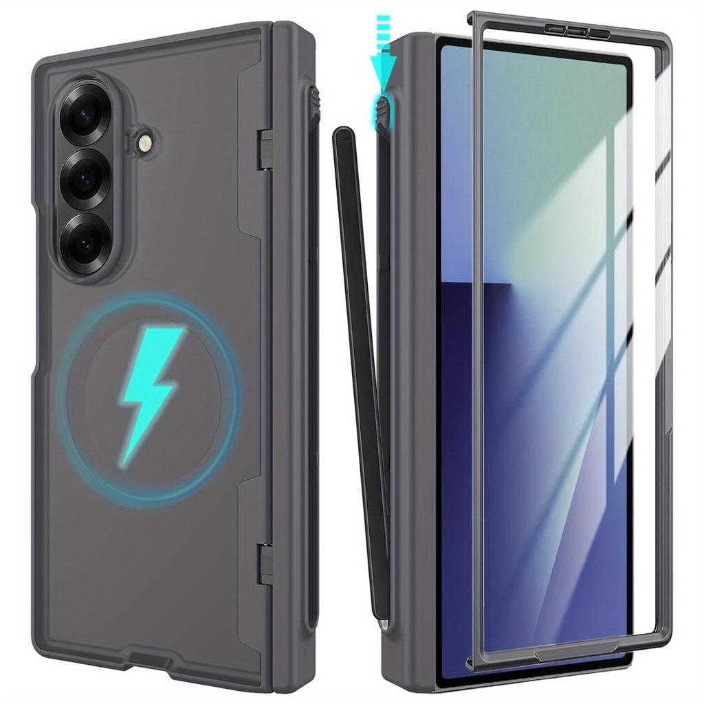 Suitable for Samsung Galaxy Z Fold 7 Case with S Pen Holder,Magnetic Case with Hinge Protection Screen Protector Full-Body Cover