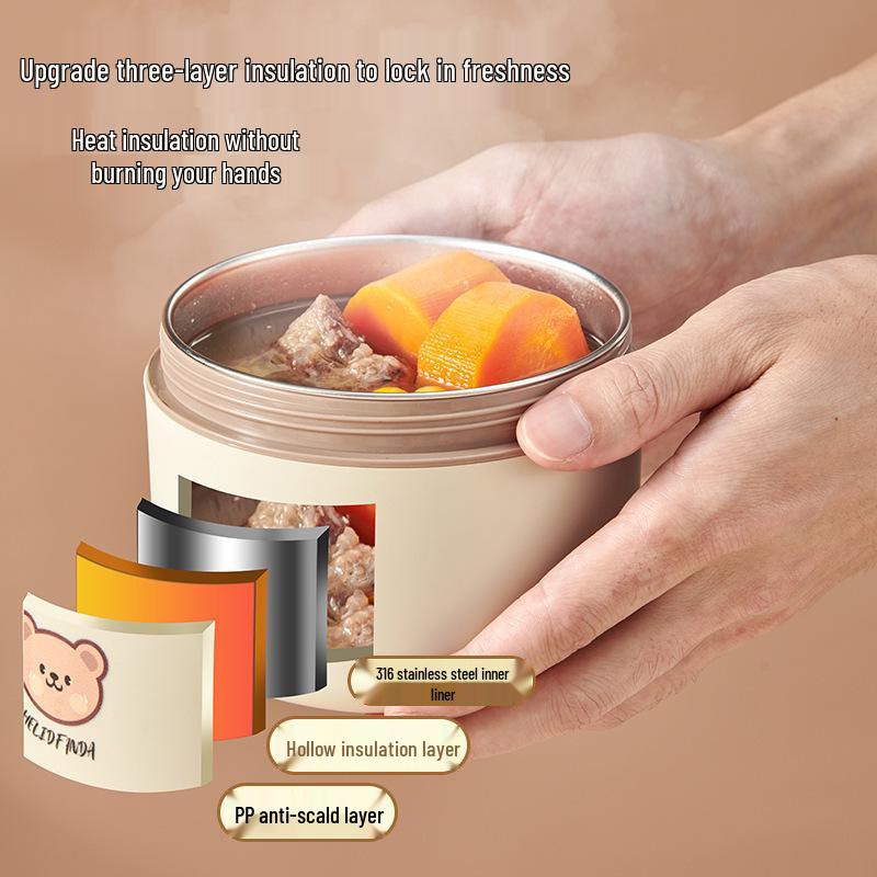 Stainless Steel Insulated Lunch Box & Soup Bowl - Microwave Safe Cartoon Bento for Office Workers