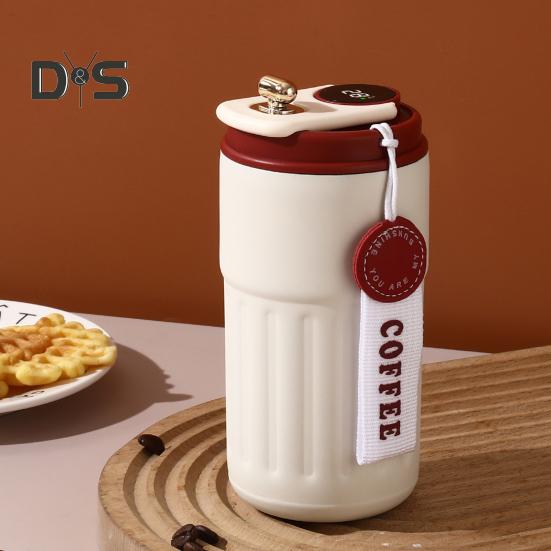 Cana termica de cafea cu afisare a temperaturii 450 ml capac rezistent la scurgeri Cana de cafea reutilizabila din otel inoxidabil Cana cu vid cald si rece pentru iubitorii de cafea