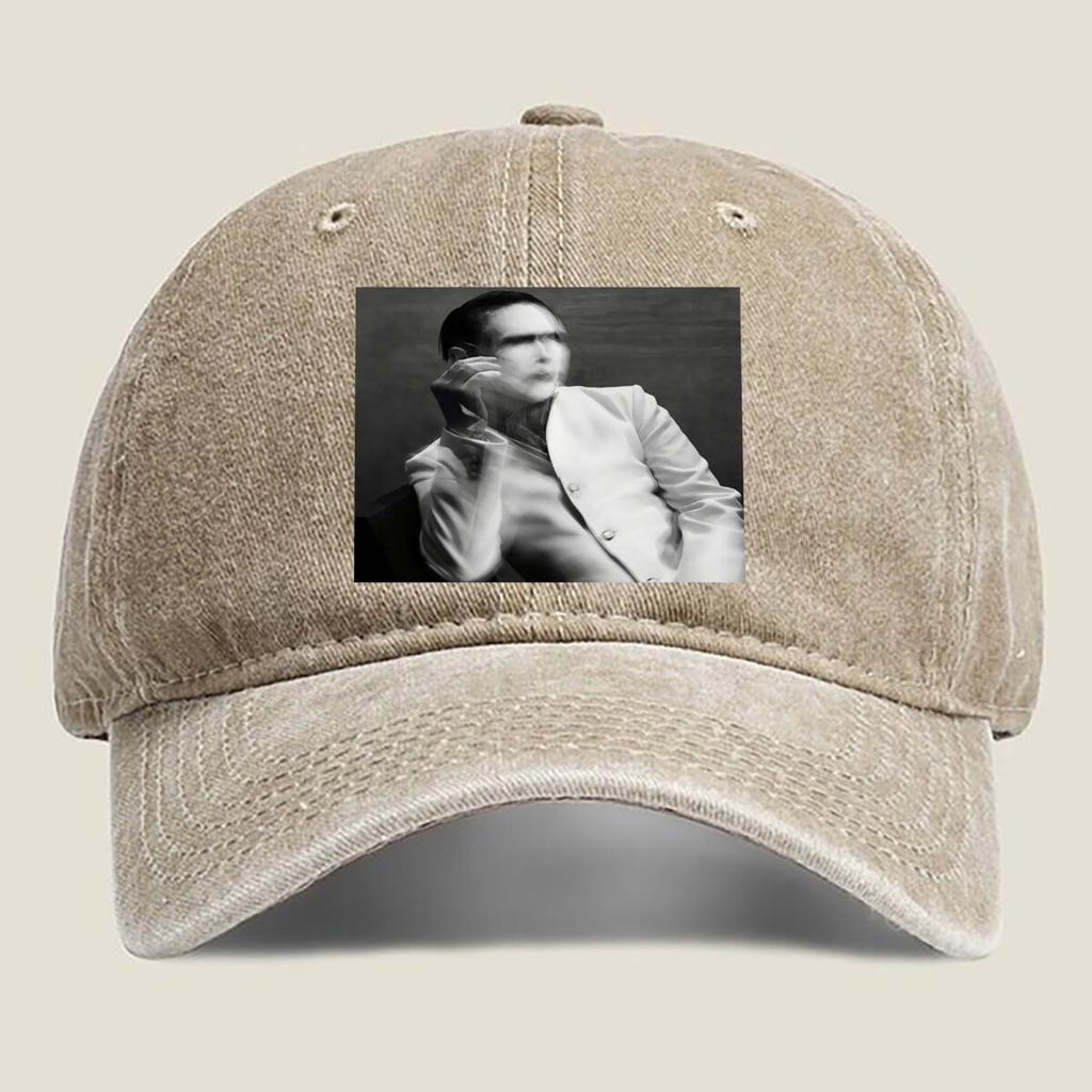 Monochrome Stylized Portrait Graphic Unisex Washed Baseball Cap Distressed Denim Hats Classic Outdoor Run