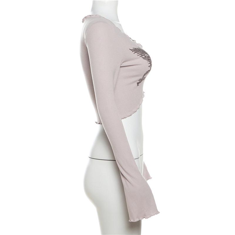 European Style Slim Fit Women's Cropped Long Sleeve Round Neck T-Shirt 2023