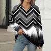 Women's Summer Fashion Casual  Printed V-Neck Long Sleeve Shirt Top
