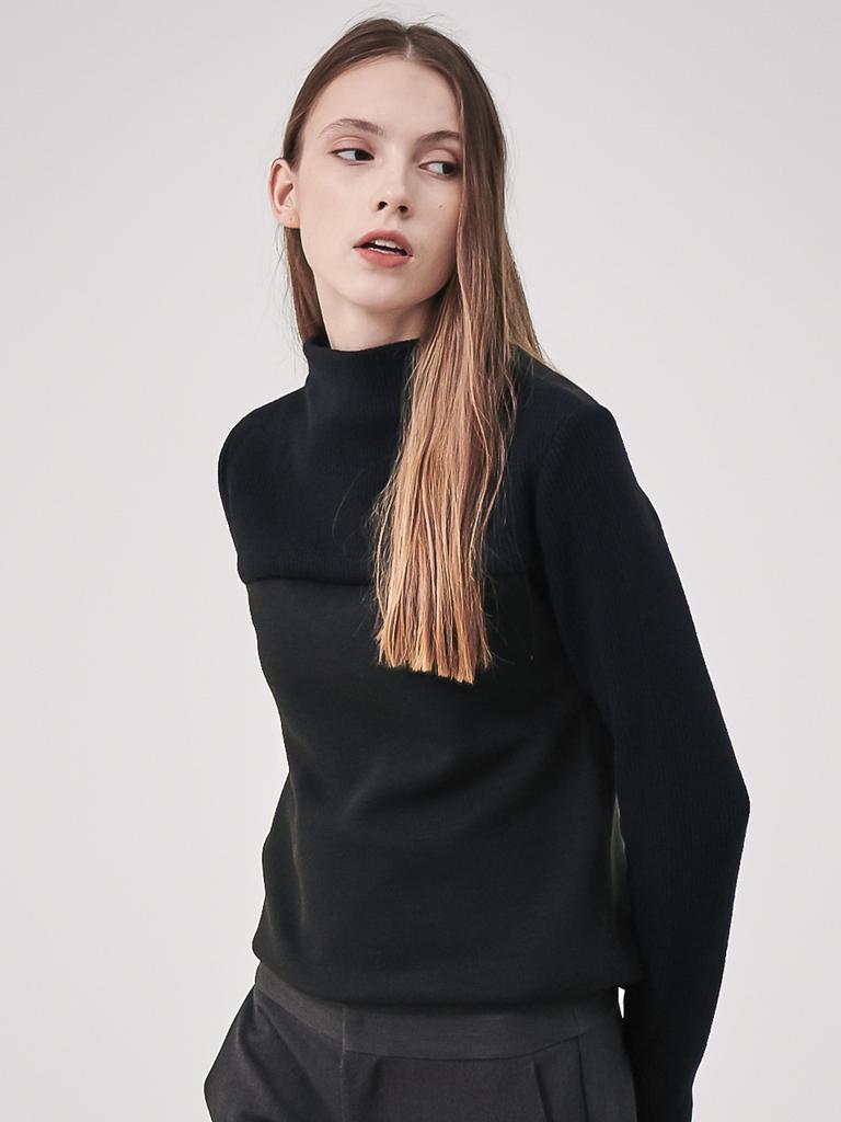 ACUD Rib Patched High-Neck Knit_Black