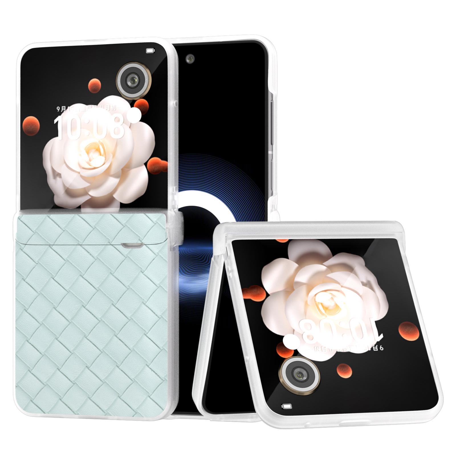 

For Honor Magic V Flip 5G Case Woven Texture Leather+PC Hinge Phone Cover Matte Edge Light Green