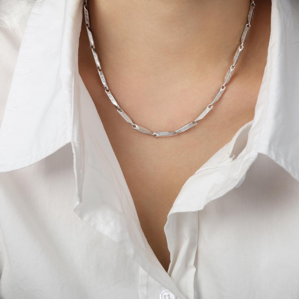 Light Luxury Gold And Steel Color Matching Bamboo Joint Geometric Texture Necklace Titanium Steel Personality Temperament Clavicle Chain