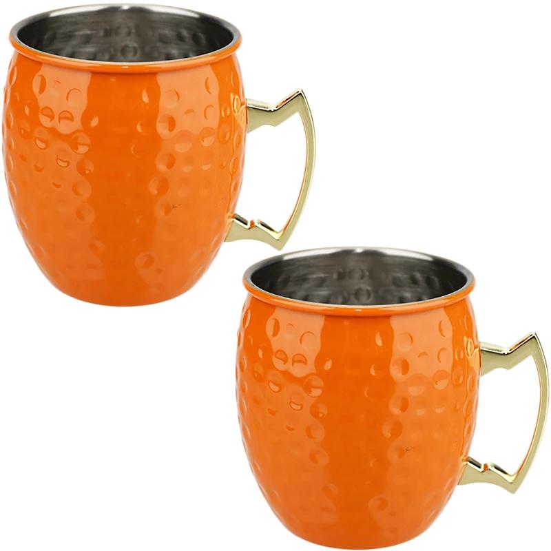 2Pcs New Cocktail Wine Cup Moscow Mule Mug Stainless Steel Hammered 500ml Copper Plated Beer Cup Bar Drinkware